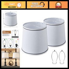 Set of 2 White Fabric Drum Lampshades for Table  Floor Lamps, 13" x 11" x 10