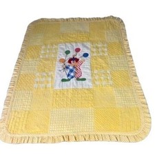 Vintage Handmade Patchwork Hand Quilted Crib Quilt Clown balloons Ruffled Edge