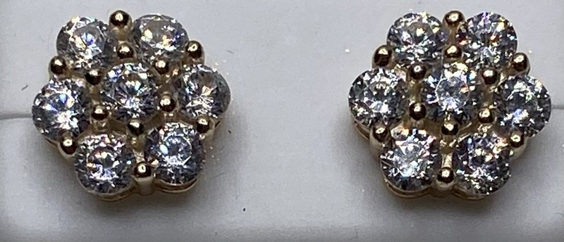 Flower Cluster Stud Earrings 925 Silver & CZ Iced-Out Honeycomb Earrings NWT