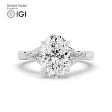 Oval Solitaire Labgrown Diamond Engagement Ring 18k White Gold 3.10 Ct