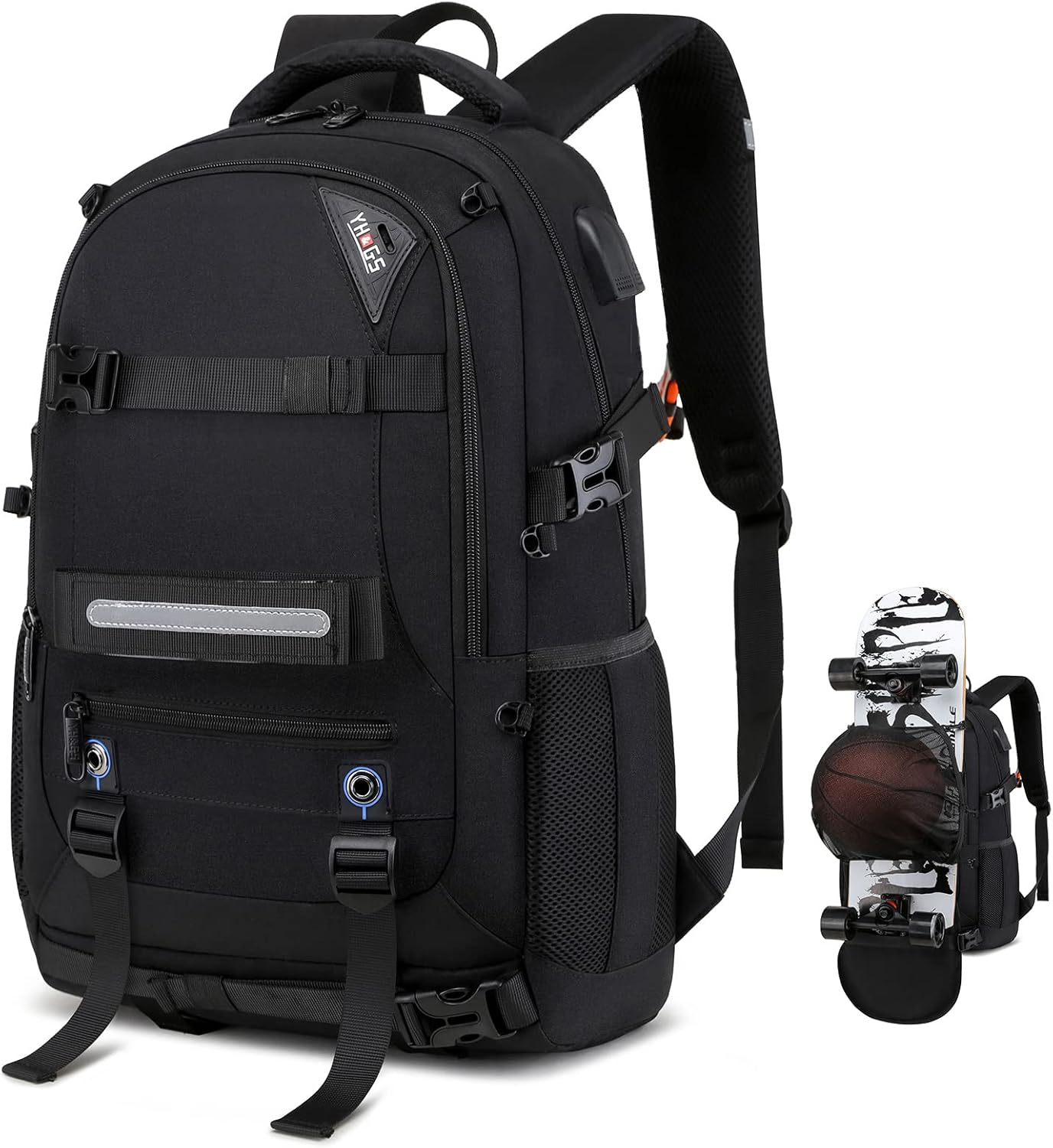 Skateboard Laptop Backpack with USB Port & RFID Anti-Theft Design
