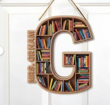 Personalized Teacher Name Library Door Sign Custom Wood Classroom Decor Gift