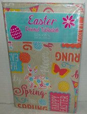 EASTER Vinyl Tablecloth  HAPPY EASTER/SPRING HAS SPRUNG 52" x 90"  Seats 6-8