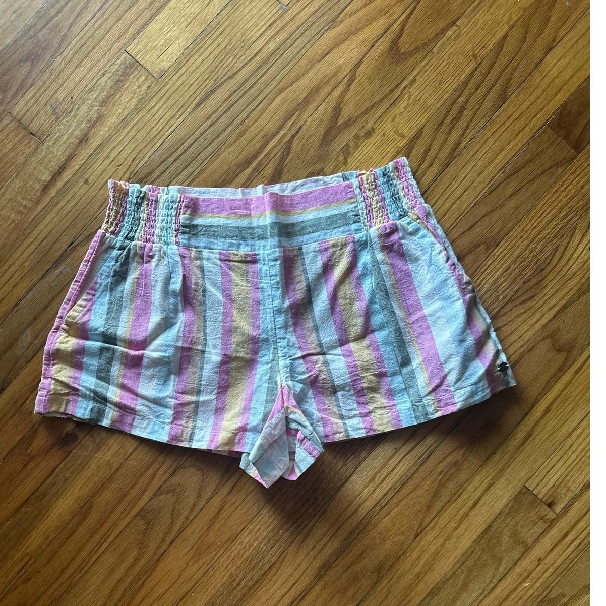 Casual Beachy Roxy Handmade Life Stripe Cotton-Linen Shorts Size L