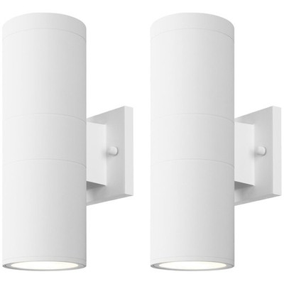 Modern Aluminum Cylinder Outdoor Lights, 2 Pack Matte White