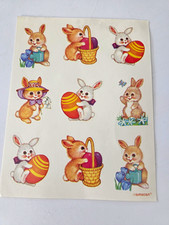 Vintage Amscan Easter Bunny Sticker Sheet Retro 80s 90s Scrapbook Craft Unused