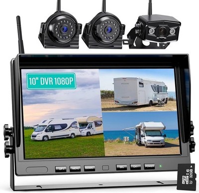 10.1'' Wireless Solar Magnetic 9600mA Backup Camera IPS Monitor DVR for Truck RVs