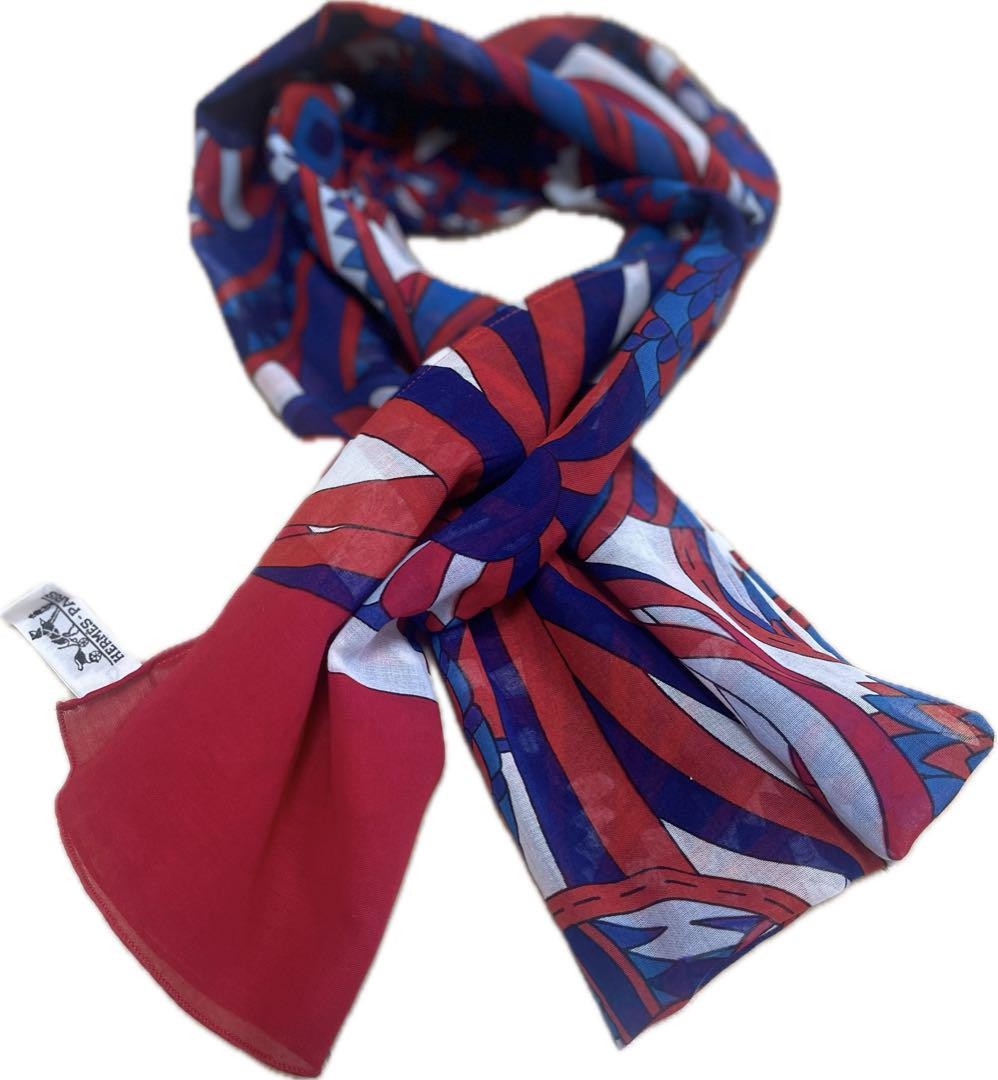エルメス レトロスカーフ HERMES Vintage Medal Motif Scarf 100% Cotton Red Blue White