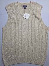 Roundtree  Yorke Sweater Vest Men's XL Beige Cotton Cable Knit V-Neck Winter
