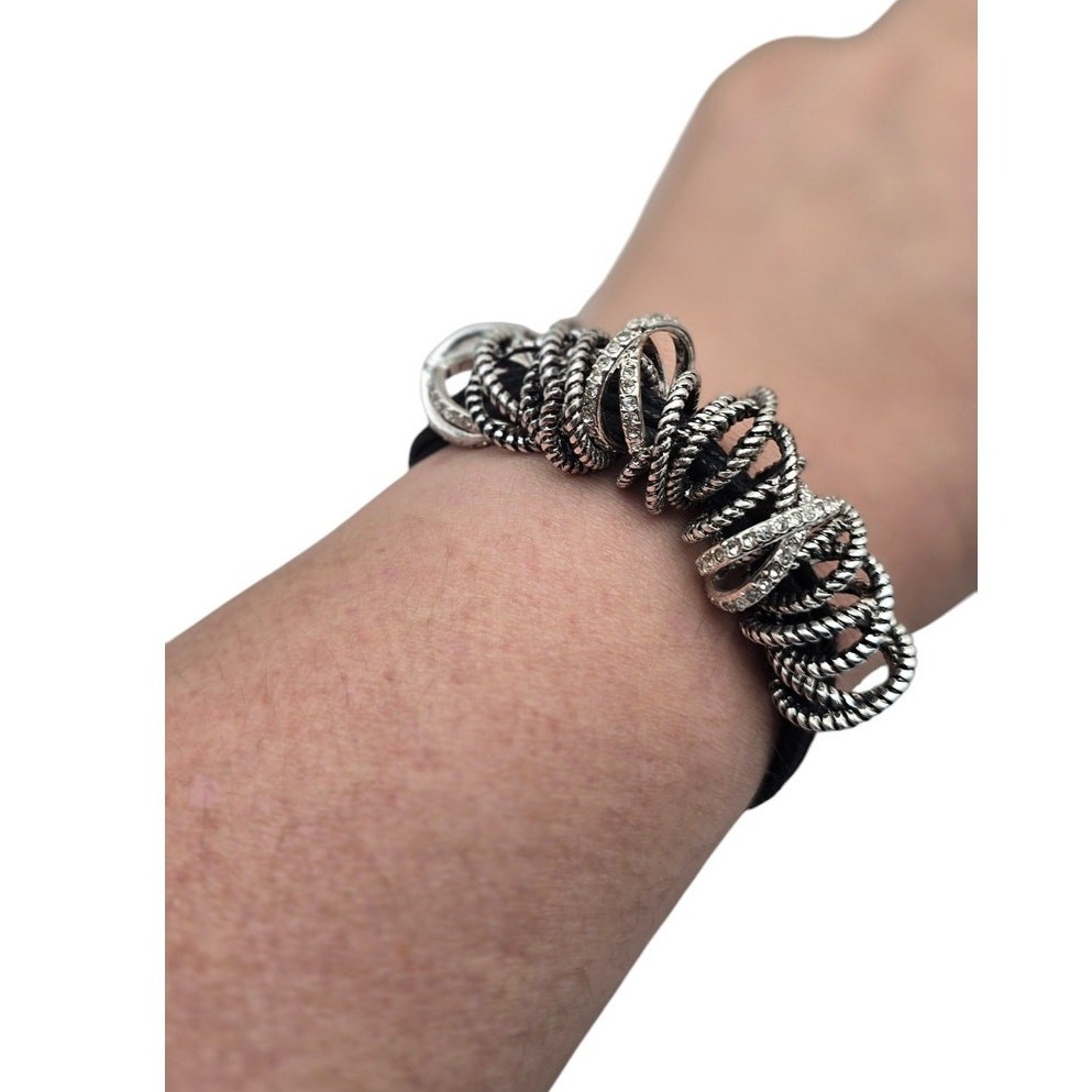 Chunky Silver Ring Cluster Toggle Clasp Textured … - image 1