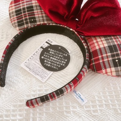 Tokyo Disney 2025 Red Bow Plaid Check Headband Minnie Ears 