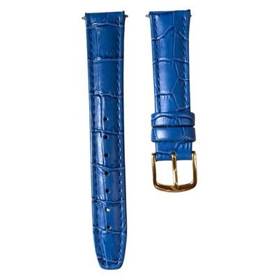 Hadley Roma Womens 16mm Blue Croc Embossed Leather Watch Band Strap Gold Buckle