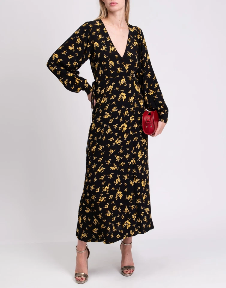 RRP€223 GANNI Midi Wrap Dress EU36 US6 UK10 M Floral Tie Waist Deep V Neck - Image 3 of 4