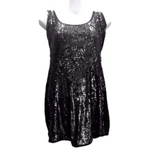 bebe Sleeveless Sequin Short Dress Womans Size Small Color Brown w Sequin Front