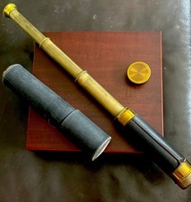 19th C. France Leather Wrap Brass Maritime Spyglass 4 Draw Telescope 17 Inches.