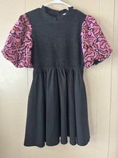 Women’s Entro Puff Embroidered Sleeve Size Small Black Dress with Pockets