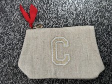 Clarins Pouch Skincare Cosmetics Bag New Unused Gold Leaf Branded Tag Neutral