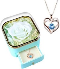 Women Gifts Ideas for Valentines Day, Preserved Forever Rose Gift with Necklace 