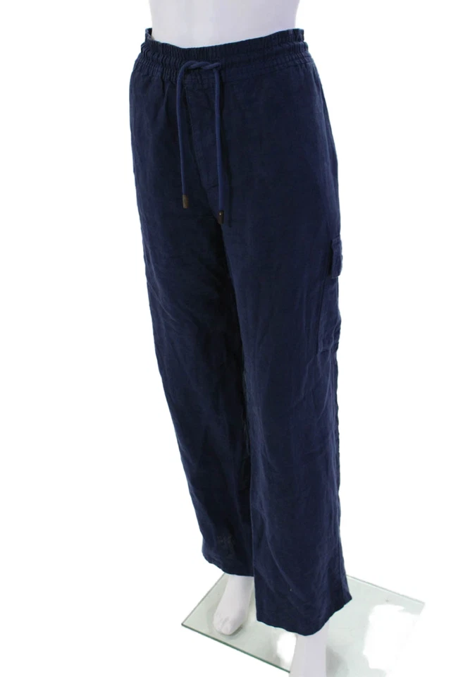 Pantalones de tiro alto de lino para mujer Vilebrequin azul marino talla extra extra grande Foto 2 de 4