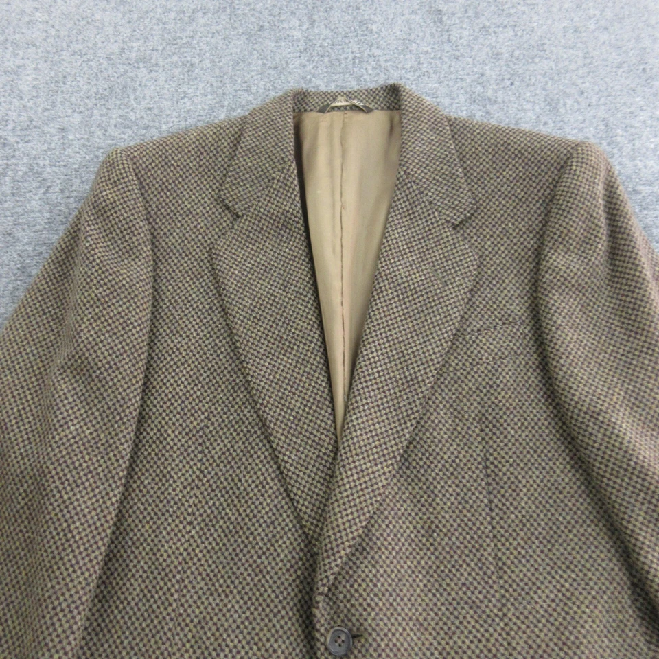 Canali Blazer Mens 40R 50 Brown Green Wool Cashmere Tweed Houndstooth Made Italy - Image 2 of 4