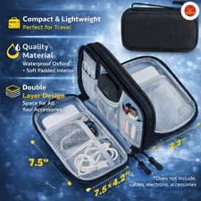 Travel Electronic Cable Organizer Case Waterproof Double Layer Portable Black Go