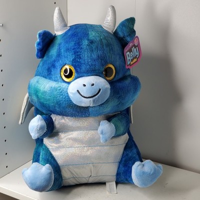 NANCO Belly Buddies Dragon Plush Stuffed Animal Blue Silver Glitter Wings 16''