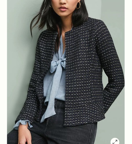 Anthropologie Dolan Left Coast Collection Tweed Peplum Blazer Jacket S Academia
