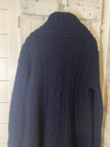 Aran Crafts Long Chunky Cable knit Sweater Fisherman Navy Blue Merino Wool XL - Picture 8 of 16