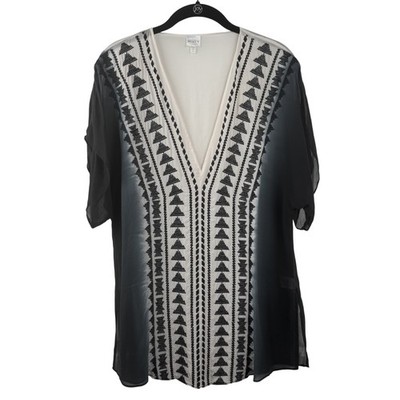 Milly Cabana Tunic Womens Small Black White Silk Embroidered Sheer Boho Top