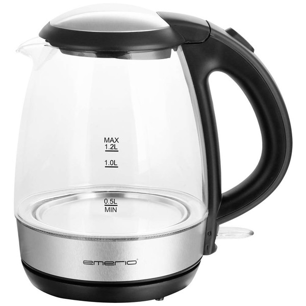 Emerio WK-125145 Wasserkocher Schnurlos Glas, Schwarz, Silber FassungsvermöGen:-image
