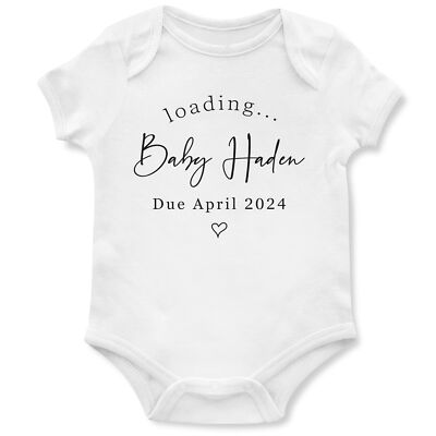 Personalised Baby Loading Babygrow Announcement heart name