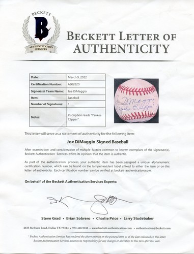 Joe DiMaggio Yankee Clipper Signed Baseball PSA/DNA Graded GEM MINT 10! - Picture 8 of 8