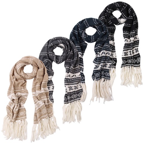 Premium Long Dual Tone Fair Isle Knit Warm Winter Fringe Scarf - Diff Colors - Bild 1 von 13
