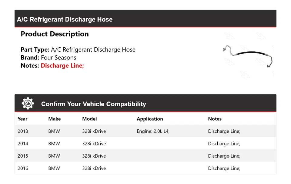 Manguera de descarga de refrigerante aire acondicionado BMW 328i xDrive 2013-2016 4 estaciones 2014 2015 Foto 2 de 4