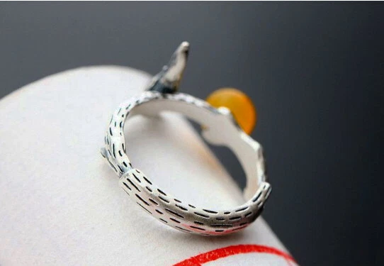 D10 Anello Pappagallo E Gialli Calcedonio 925 Argento Sterling Misura Regolabile - Immagine 3 di 4