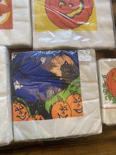 Vintage Halloween Napkins Lot Pumpkins Ghost Witch - Picture 5 of 8