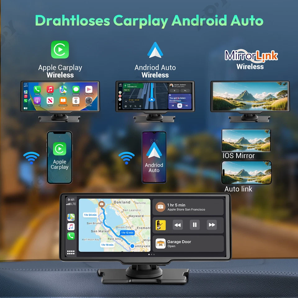 10.26" Zoll Tragbarer Wireless Apple CarPlay und Android Auto Display Autoradio - Bild 4 von 4