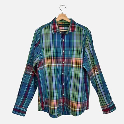 Perry Ellis Slim Fit Button Down Shirt Size Large Men's Multi Color Plaid Oxford