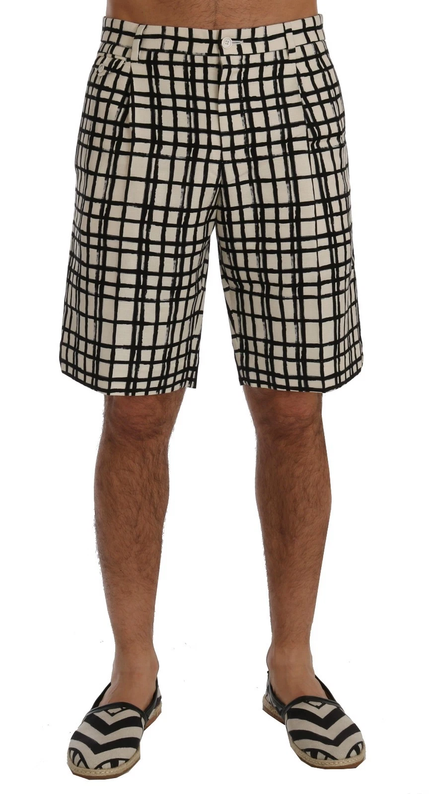 DOLCE & GABBANA Shorts White Black Striped Casual Knee High IT44 / W30 RRP $740