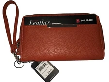 Ladies Leather Double Ziparound WALLET/ Wristlet, RFID, MSRP $44, Brown 