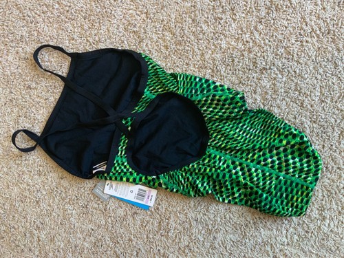 NEW with tags Speedo Endurance Flyback GREEN Sprinter one piece swimsuit 6/32 - Picture 2 of 3