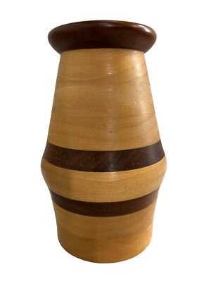 Vintage Signed 1998 Hand Turned Wood Vase Art Segmented