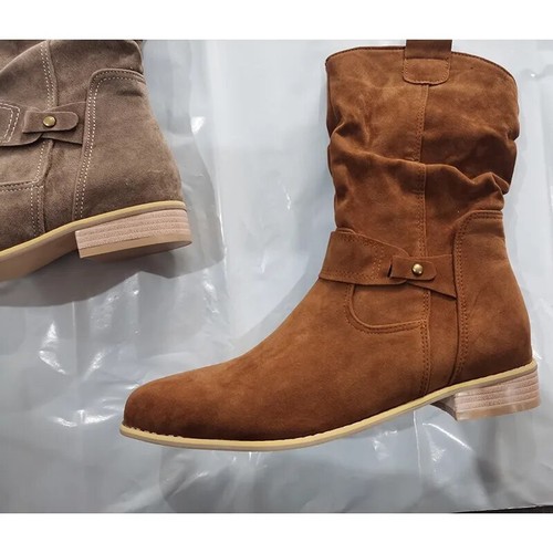 Warm Suede Boots Zipper Buckle Mid-Calf Boot Thick Low Heel Pointed Booties - Bild 14 von 29