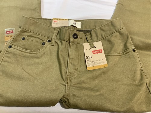 Levi's 511 Slim Fit Khaki Olive Green Jeans Boys Size 12 Regular 26x26 NWT - Picture 4 of 9