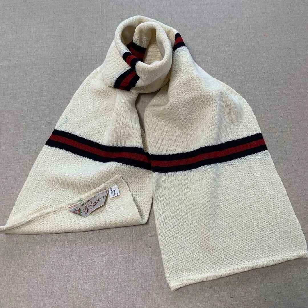 Authentique écharpe GUCCI vintage 100% laine ligne sherry made in Italy 120 x 20 cm