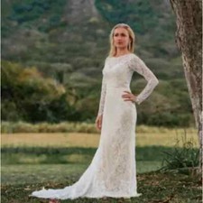 LONG SLEEVE LACE MERMAID WEDDING DRESS WITH BOAT NECK