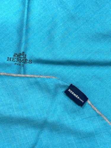 De colección Hermes Cachemira 65% Seda 35% 90x220 Mantón Forma Diamante Estola Azul #m4819 - Imagen 5 de 11