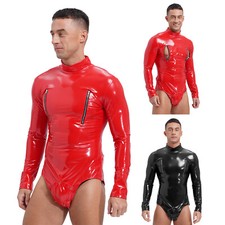 Men Catsuits Costume Bodysuit Role Play Shiny Clubwear Underwear Playsuit Party