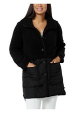 Nina Leonard Women's Collared Sherpa to Quilted Jacket Black