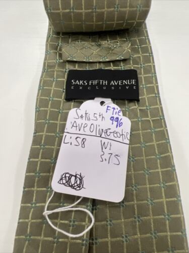Saks Fifth Avenue Men's Olive Green Geometric Neck Tie $98 - Picture 6 of 8